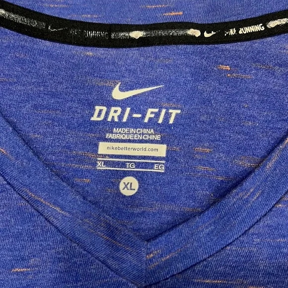 Nike dri fit v neck heathered blue shirt sleeve t shirt XL casual orange accents - Picture 5 of 6